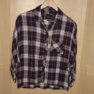 Rails Blue Maroon Plaid Soft Flowy Cropped Oversized Top Medium